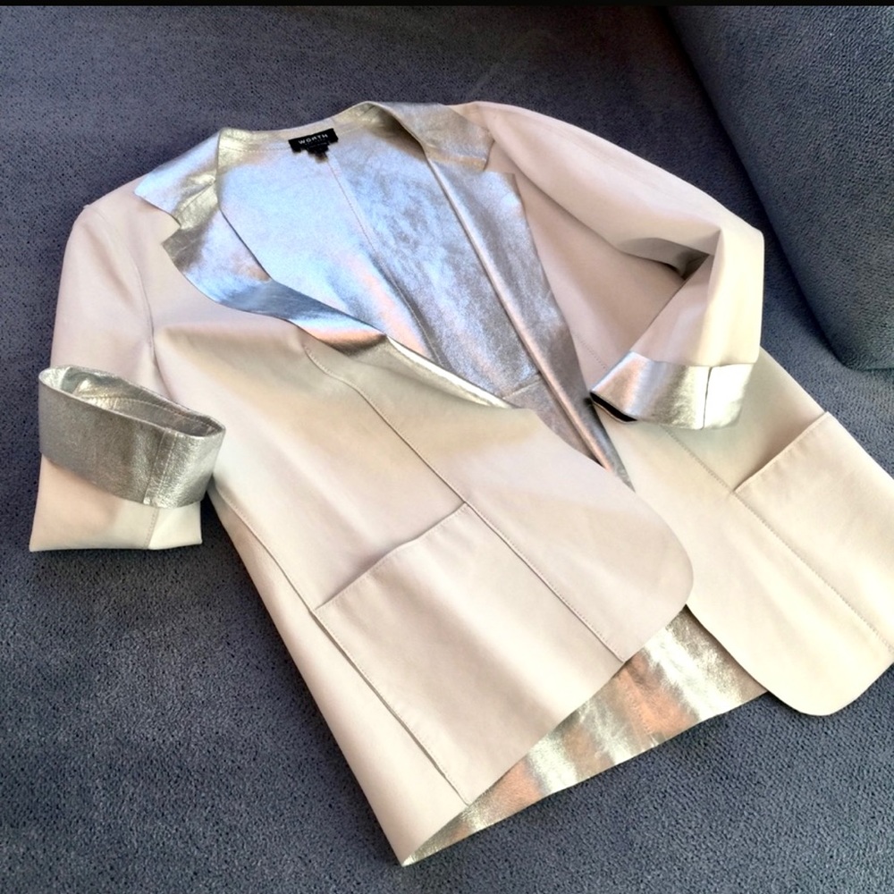 Worth New York silver and white leather jacket